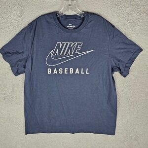 Nike Baseball Tee Shirt Mens XL Blue Big Swoosh Logo Short Sleeve Crew Neck